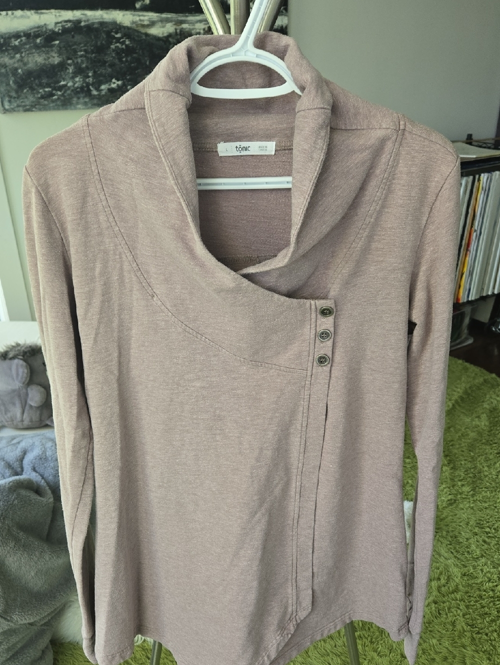 Tonic Asymmetrical Button Cowl Neck Top - Dusty Mauve